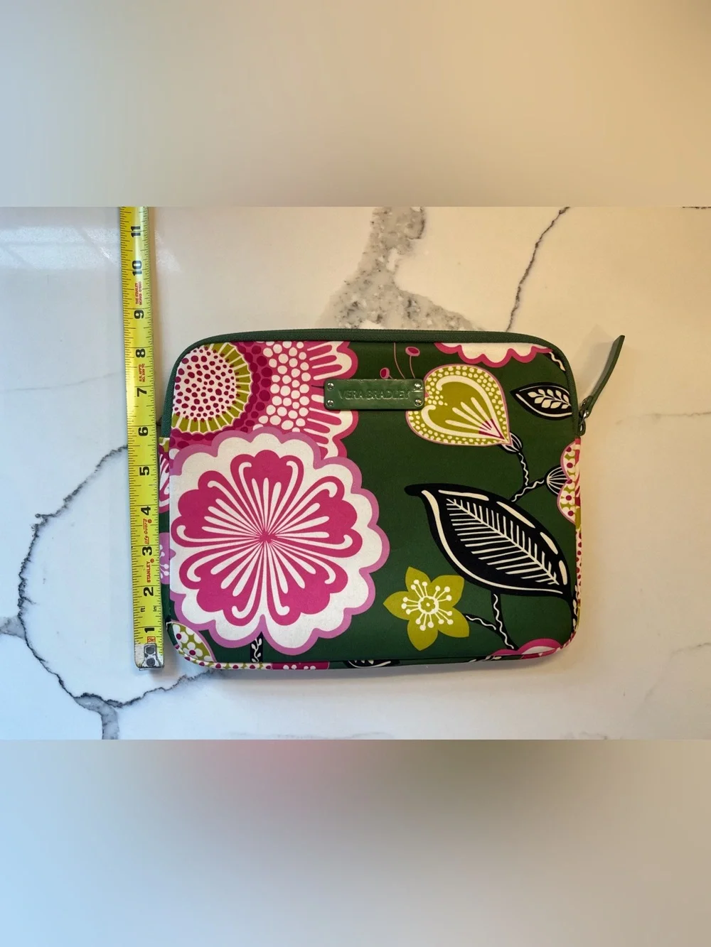 Vera Bradley Green Floral Pouch with Pink & Lime Accents